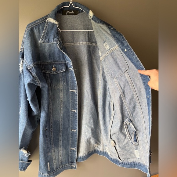 Blonde Boutique, size L, distressed Boyfriend long fitted denim jacket - Picture 7 of 8
